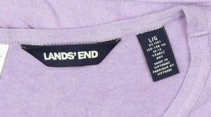 Brand and care label for Lands' End girls’ purple 12-13 years long sleeve pullover jersey top