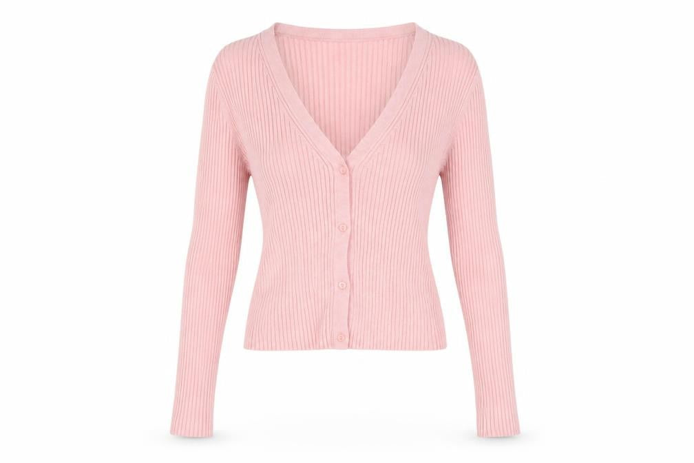H&M Women Pink Size 8 Rib Knit V-Neck Button Cardigan