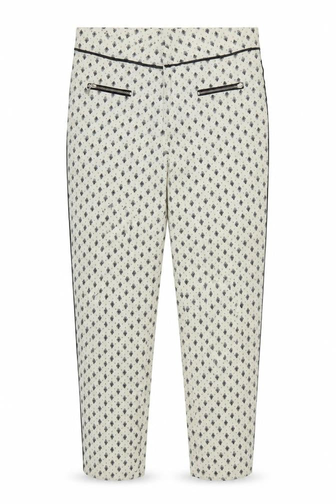 Stradivarius Women Ivory UK 10 Slim Straight Floral Zip Trousers