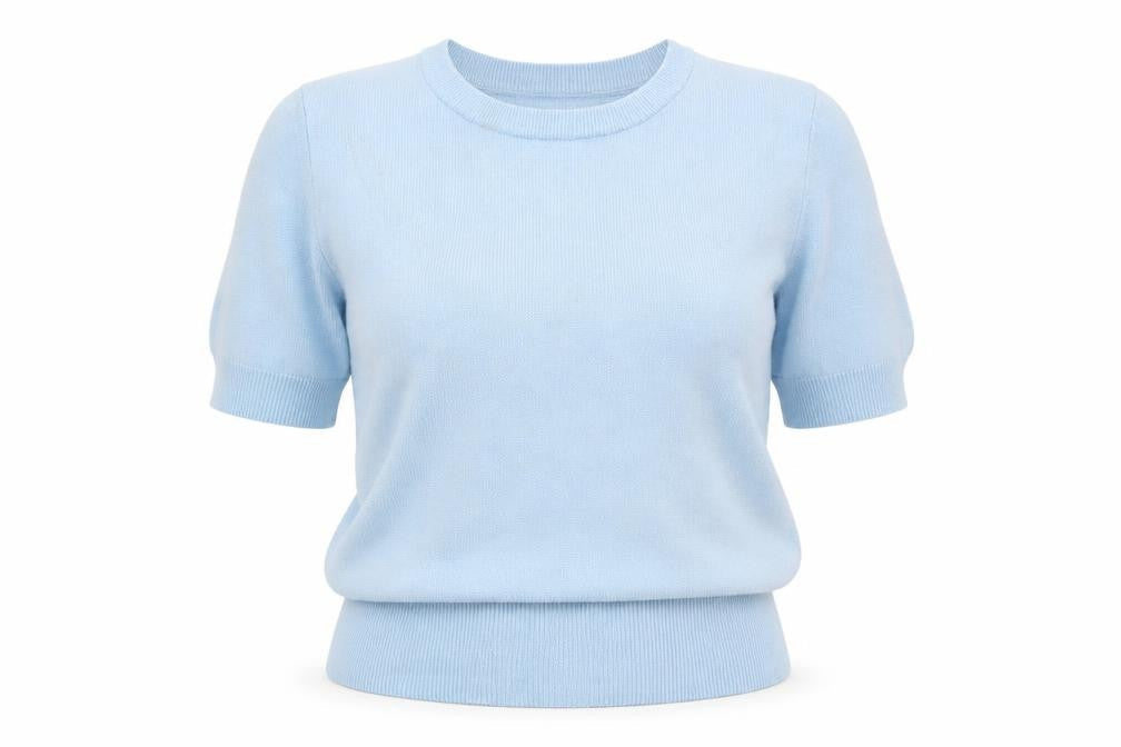 Jaspal Women Blue S Short Sleeve Crew Neck Knit Pullover Jumper