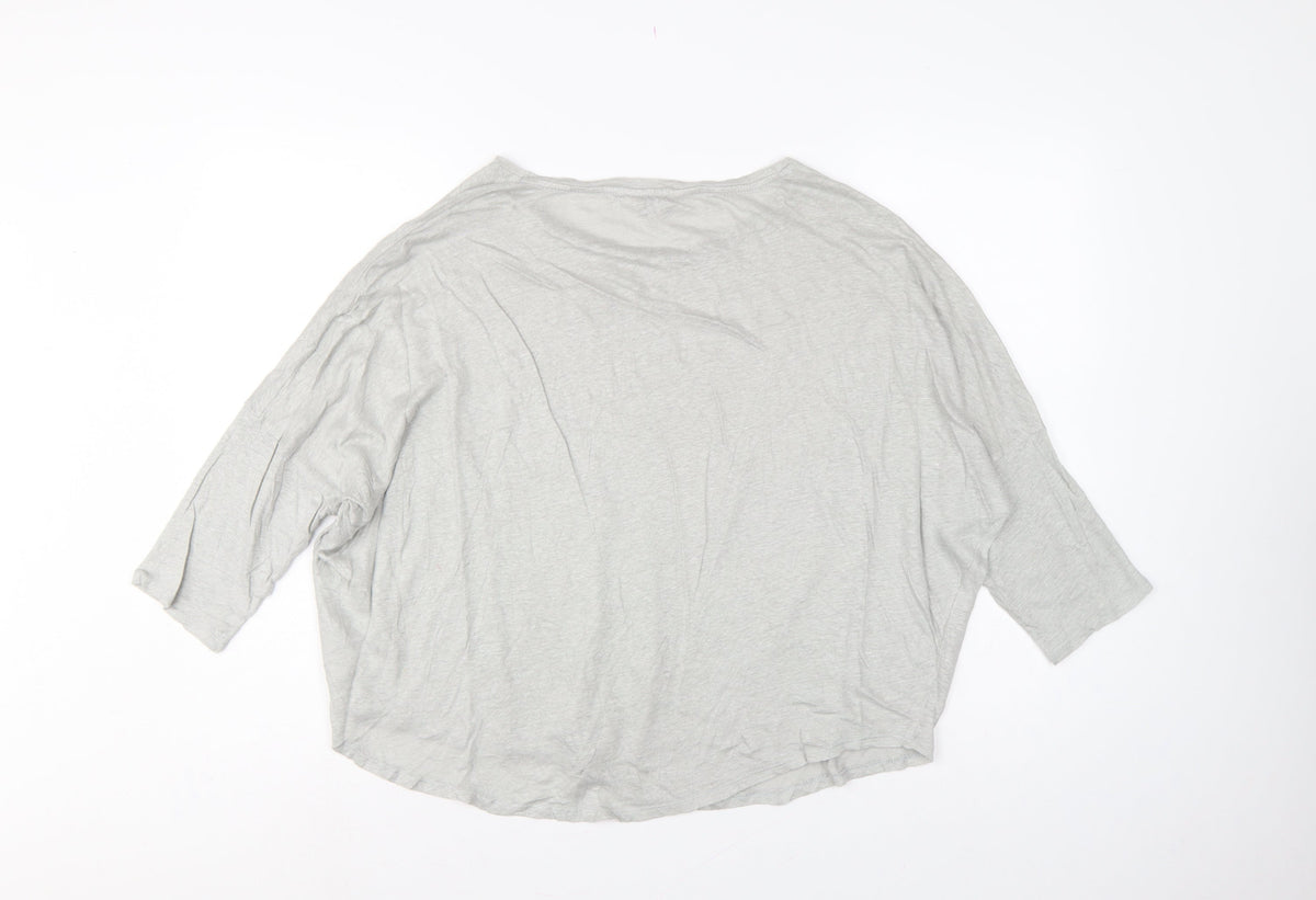 Phase Eight Women Grey Linen Relaxed 3/4 Sleeve Blouse UK 14