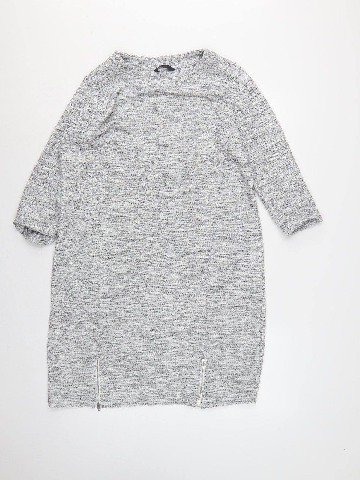 Marks & Spencer Women Grey Size 18 Long Knit Jumper Dress Raglan Zip Hem