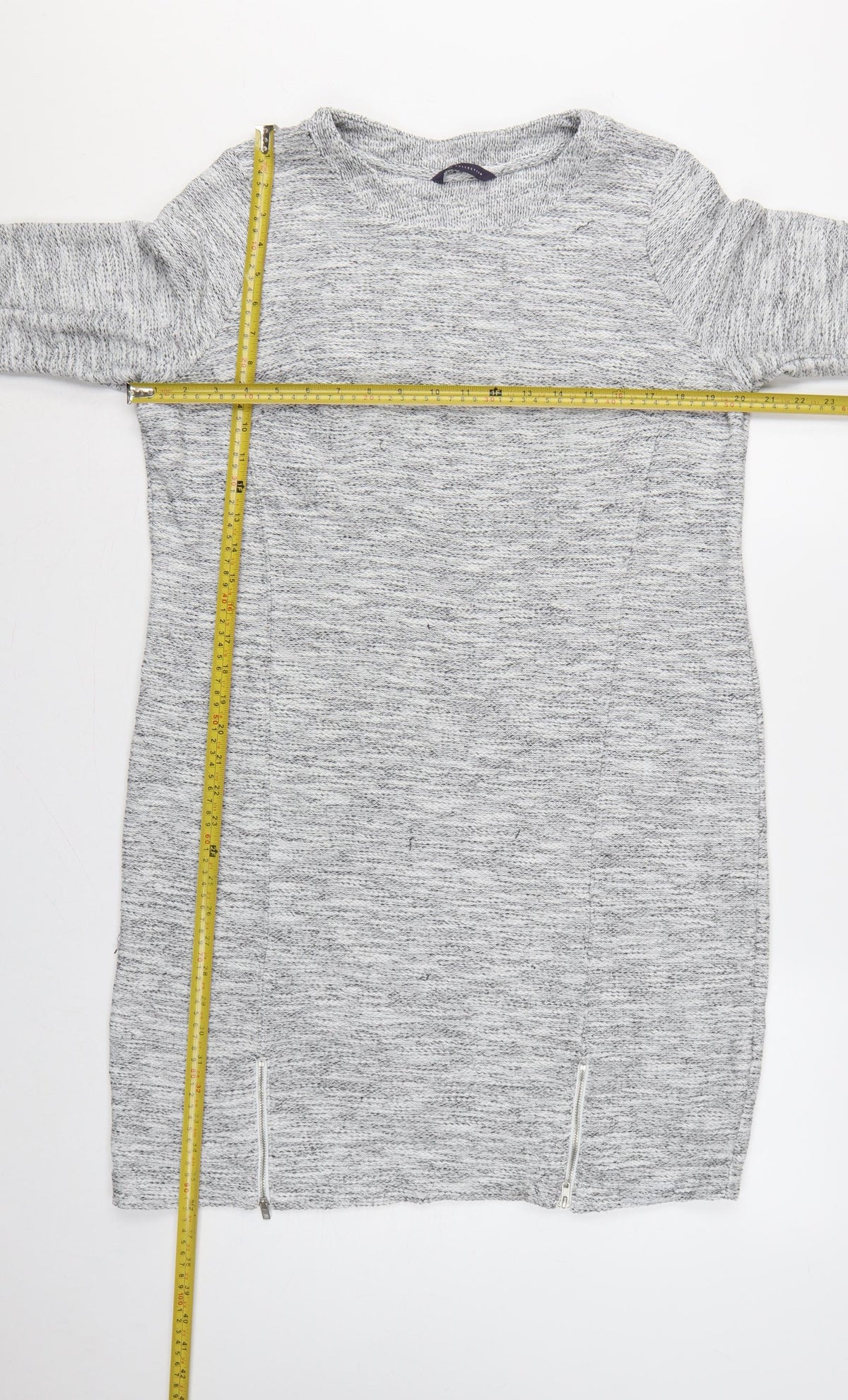 Marks & Spencer Women Grey Size 18 Long Knit Jumper Dress Raglan Zip Hem