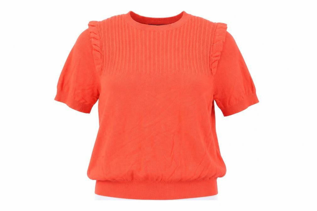 Marks & Spencer Women Orange UK 16 Ribbed Ruffle Short Sleeve Jumper