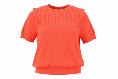 Marks & Spencer Women Orange UK 16 Ribbed Ruffle Short Sleeve Jumper