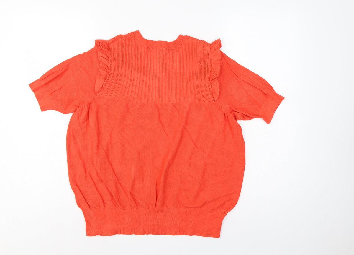 Marks & Spencer Women Orange UK 16 Ribbed Ruffle Short Sleeve Jumper