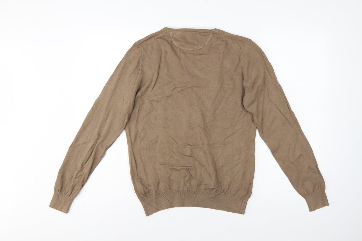 Lobster Women Brown M V-Neck Cotton Knit Golf Pullover Jumper