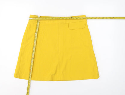 Back view of ASOS Women Yellow UK 16 A-Line High Rise Mini Skirt Lined