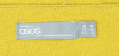 Brand and care label for ASOS Women Yellow UK 16 A-Line High Rise Mini Skirt Lined