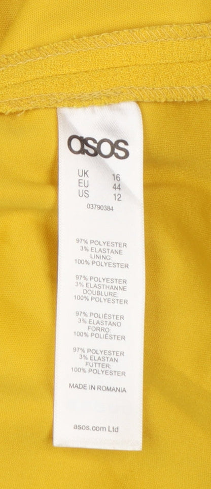 Additional view of ASOS Women Yellow UK 16 A-Line High Rise Mini Skirt Lined