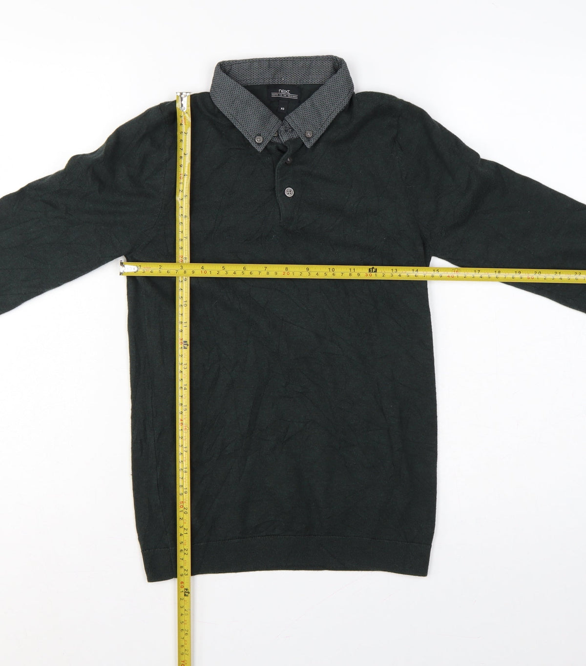 Next Men’s Green XS Henley Collared Cotton Knit Jumper Long Sleeve