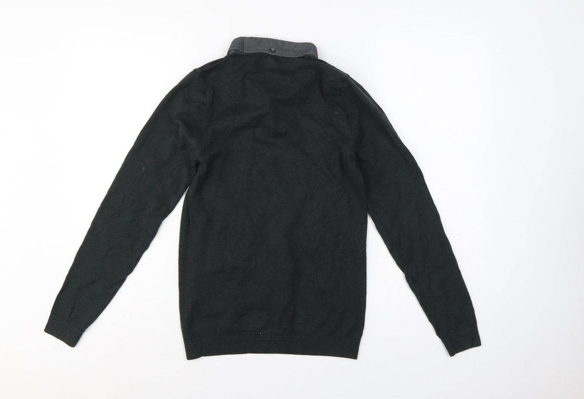 Next Men’s Green XS Henley Collared Cotton Knit Jumper Long Sleeve