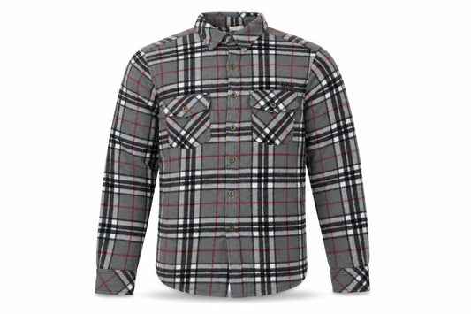 Lee Cooper Men's Grey Plaid Fleece Shirt L Long Sleeve Button-Up