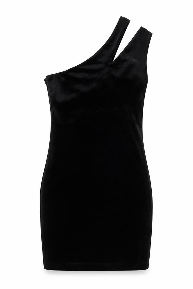 Topshop Women Black UK 10 Velvet One Shoulder Bodycon Mini Dress