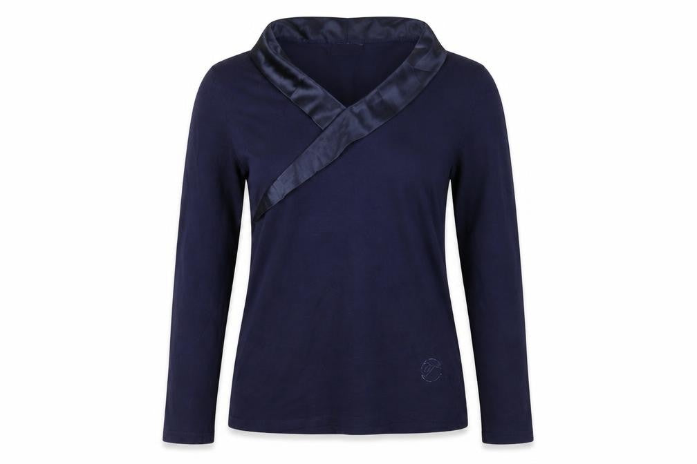 Temperley London Women’s Blue M Cotton Wrap V-Neck Long Sleeve Blouse