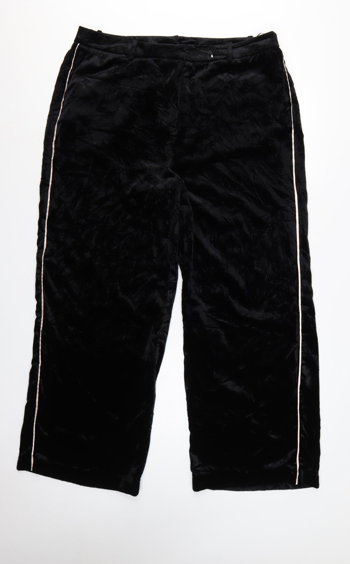 Marks & Spencer Women’s Black Velvet Wide-Leg Dress Trousers UK 20 Regular