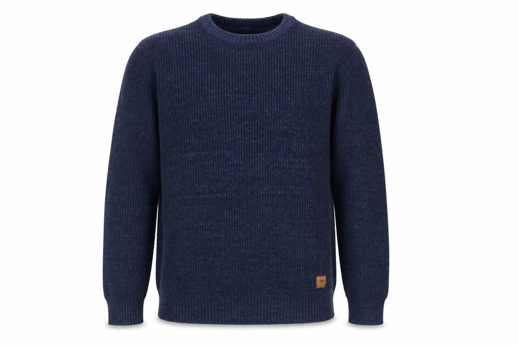 Fynch-Hatton Men’s Blue M Ribbed Wool Cotton Crew Neck Pullover Jumper