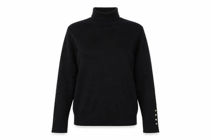 Zara Women Black S Roll Neck Knit Pullover Jumper Gold Button Cuffs