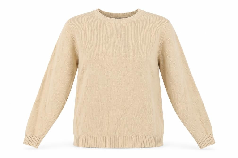 EWM Women Beige Cotton Crew Neck Pullover Jumper UK 14-16