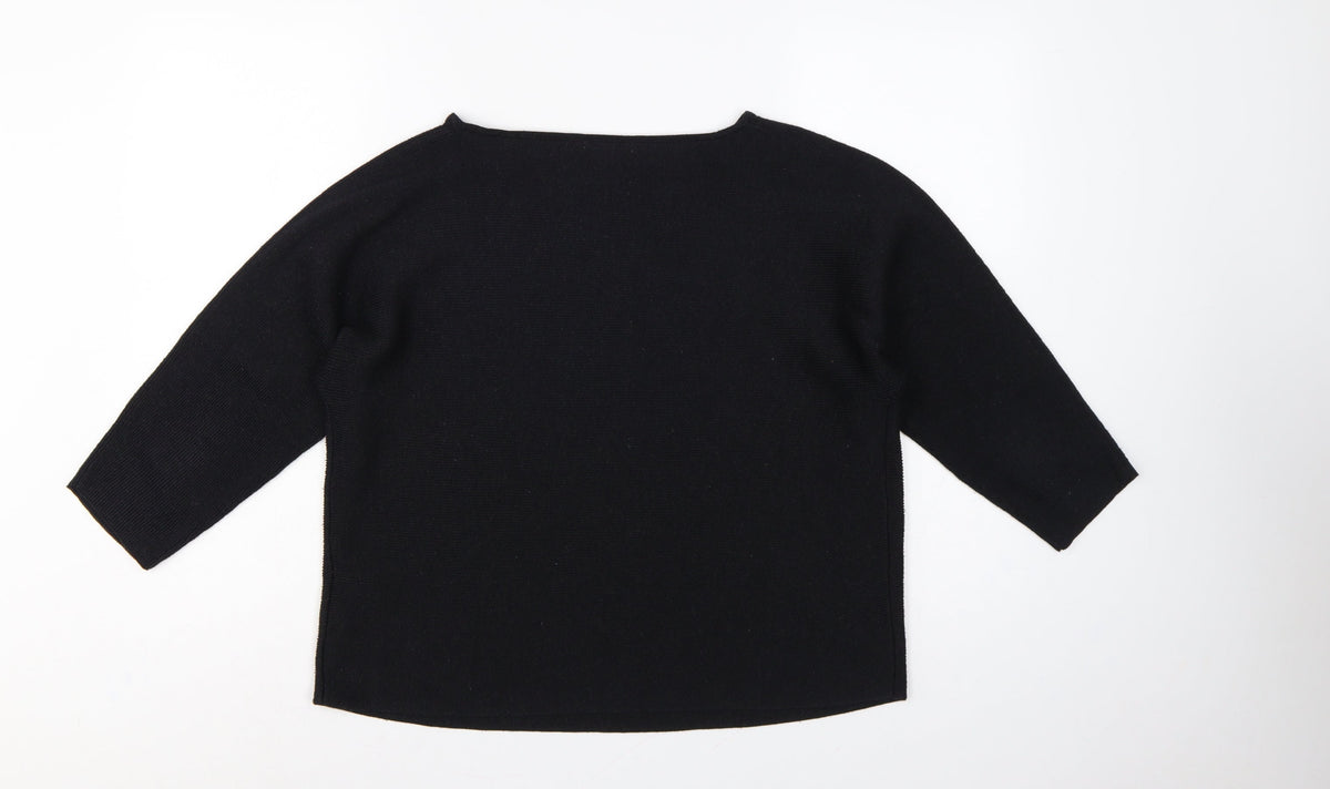H&M Women Black L Relaxed Crew Neck 3/4 Sleeve Knit Jumper
