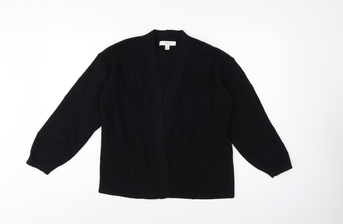 Marks & Spencer Women Black S Open Knit Balloon Sleeve Cardigan