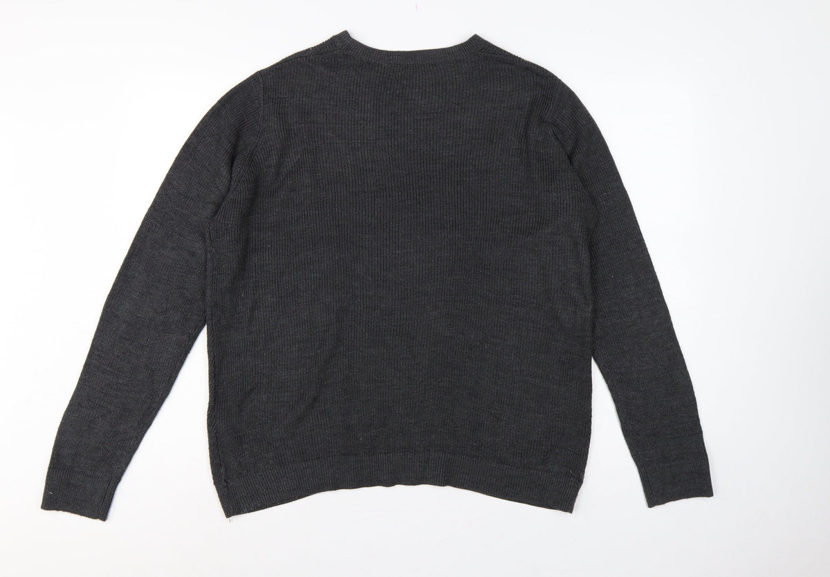 Dorothy Perkins Women Grey UK 16 Crew Neck Button Cuff Knit Jumper