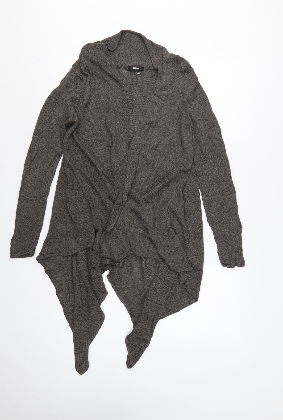 Marks & Spencer Women Grey UK 14 Open Waterfall Ruffle Cardigan