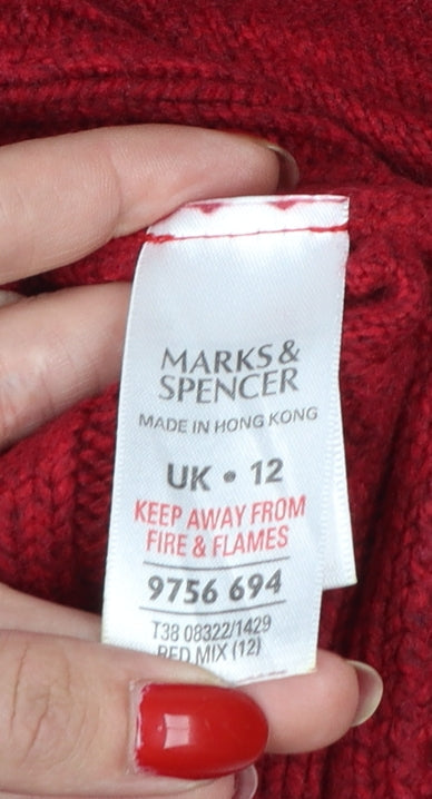 Marks & Spencer Women Red UK 12 Cowl Neck Cashmere Blend Jumper