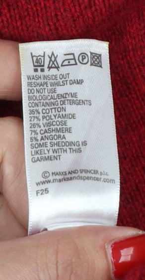 Marks & Spencer Women Red UK 12 Cowl Neck Cashmere Blend Jumper