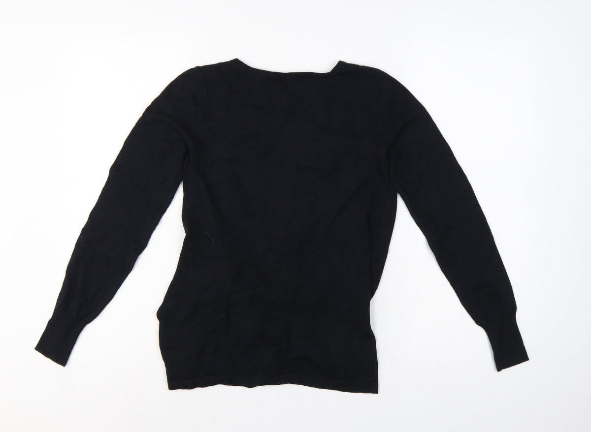 Next Women’s Black UK 8 Ruched Crew Neck Long Sleeve Viscose Jumper