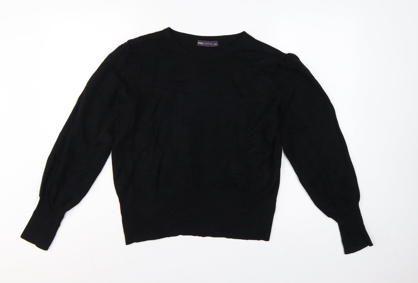 Marks & Spencer Women Black L Fine Knit Puff Sleeve Jumper