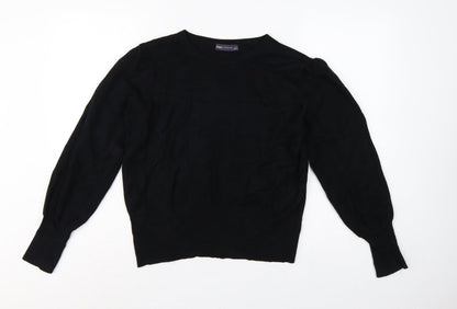 Marks & Spencer Women Black L Fine Knit Puff Sleeve Jumper