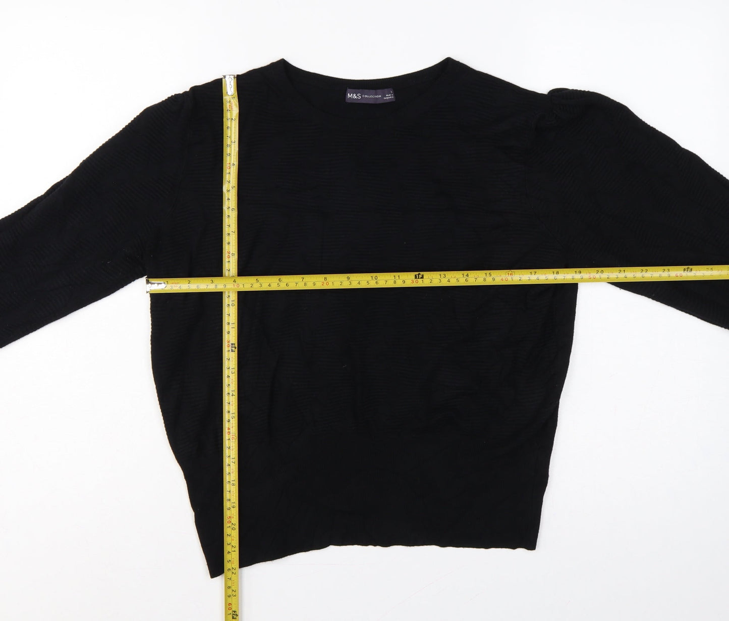 Marks & Spencer Women Black L Fine Knit Puff Sleeve Jumper