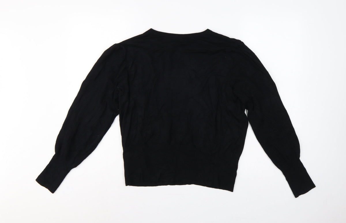 Marks & Spencer Women Black L Fine Knit Puff Sleeve Jumper