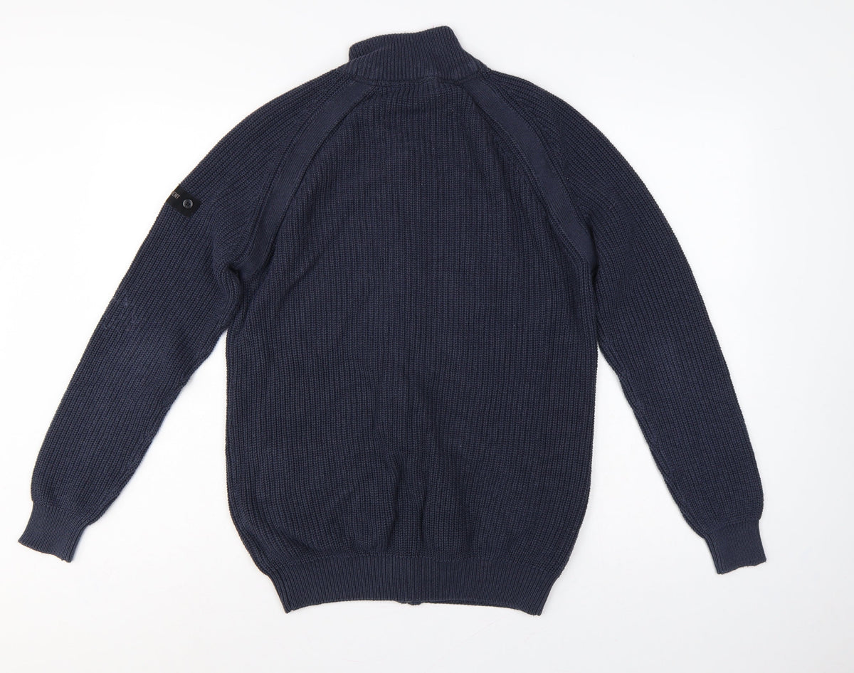 Dissident Men’s Blue M Full Zip Knit Cardigan High Neck Pockets