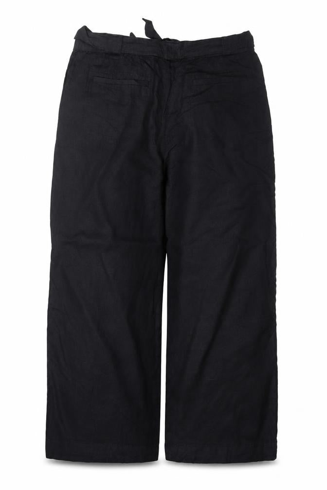 Marks & Spencer Women Black UK 18 Linen Cotton Wide-Leg Trousers