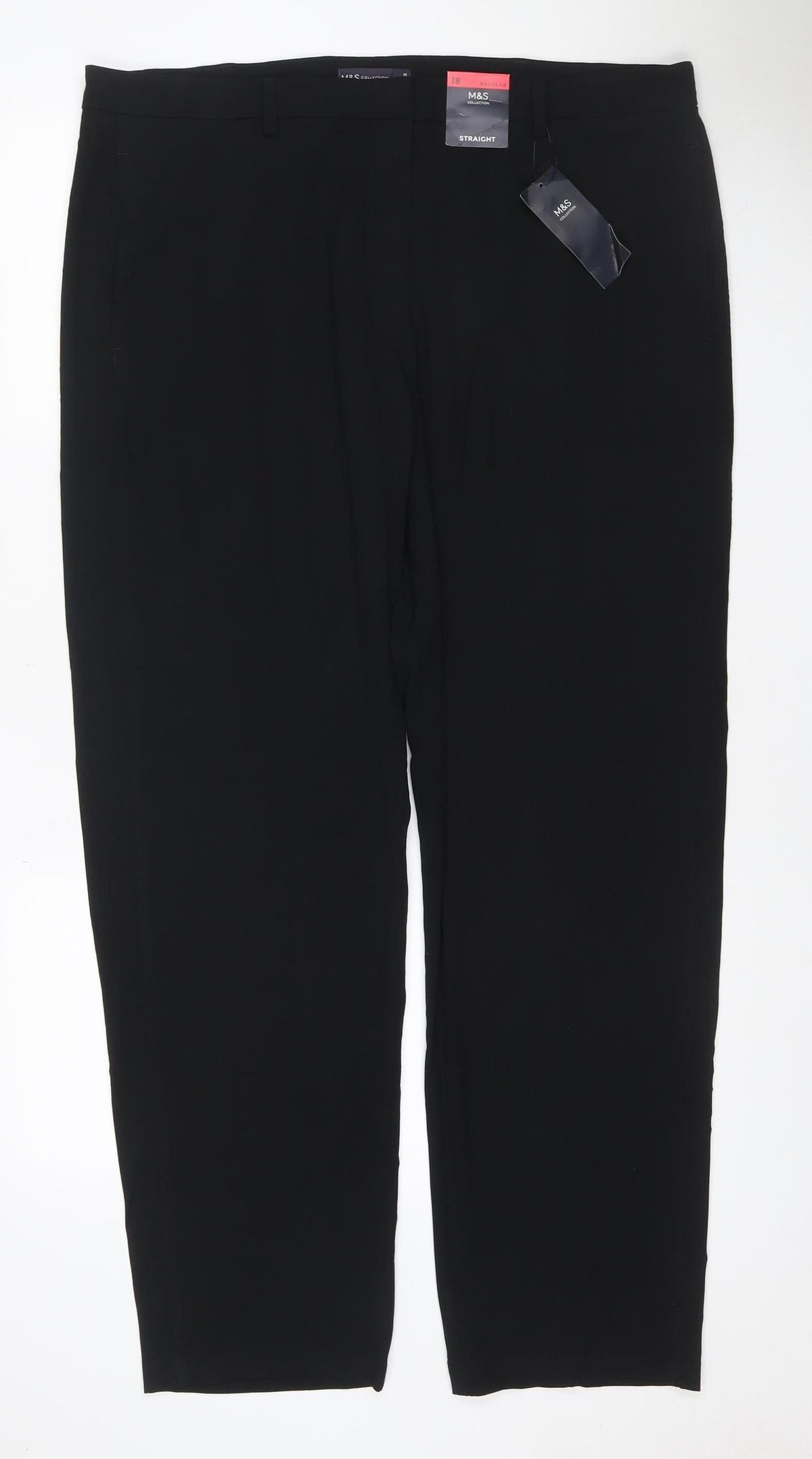 Marks and Spencer Women Black Size 18 Straight Tailored Trousers