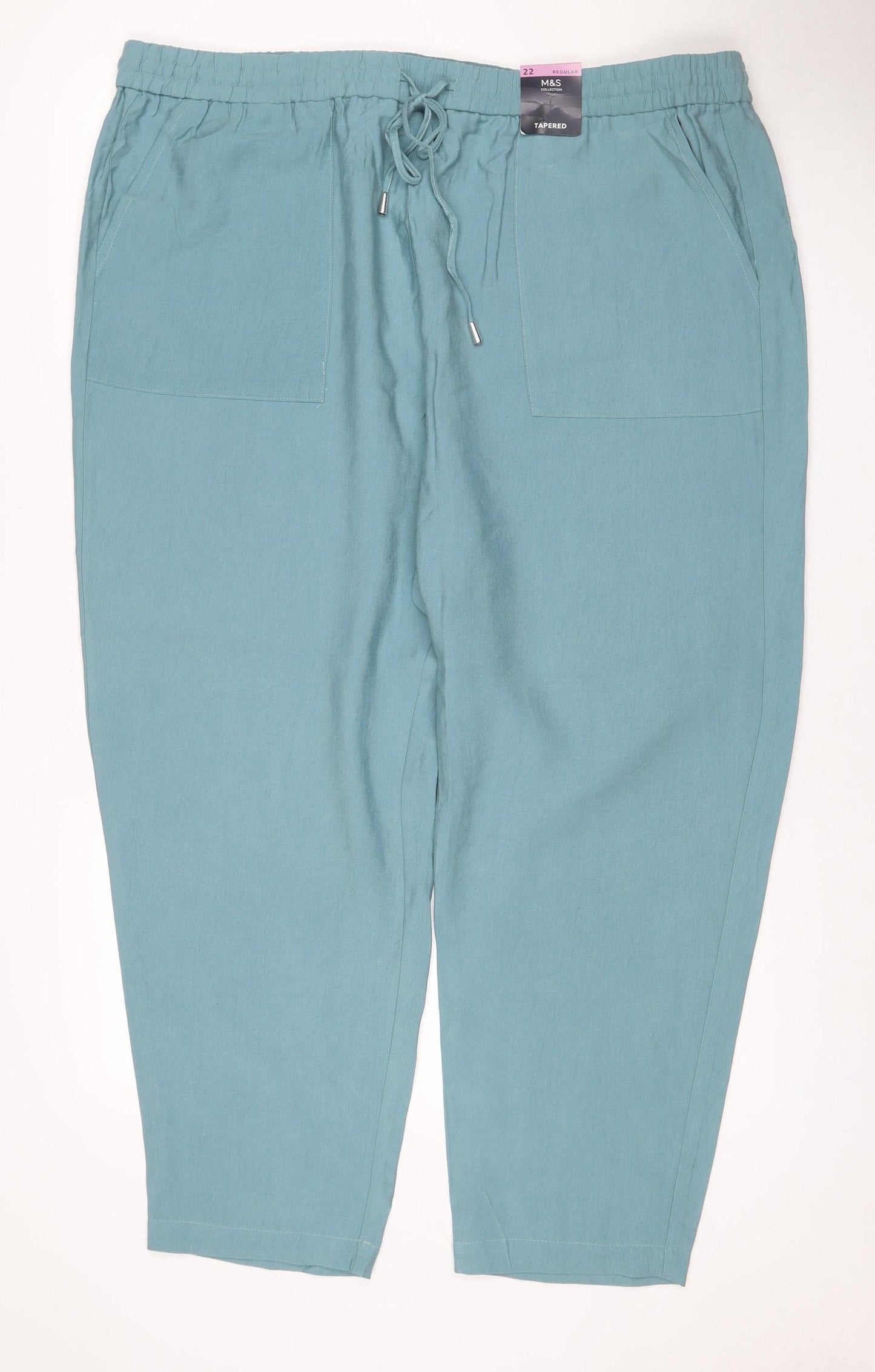 Marks & Spencer Women’s Blue Lyocell Tapered Jogger Trousers UK 22 Regular