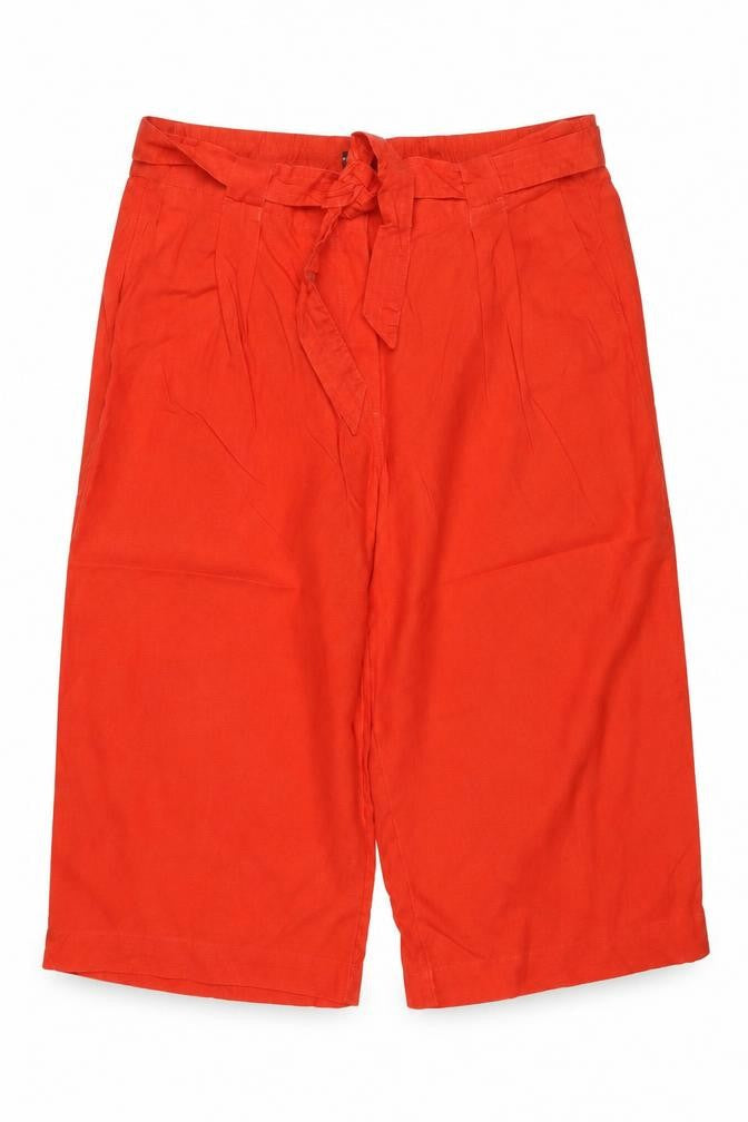 Marks & Spencer Women Red UK 12 Linen Wide-Leg Cropped Tie Waist Trousers