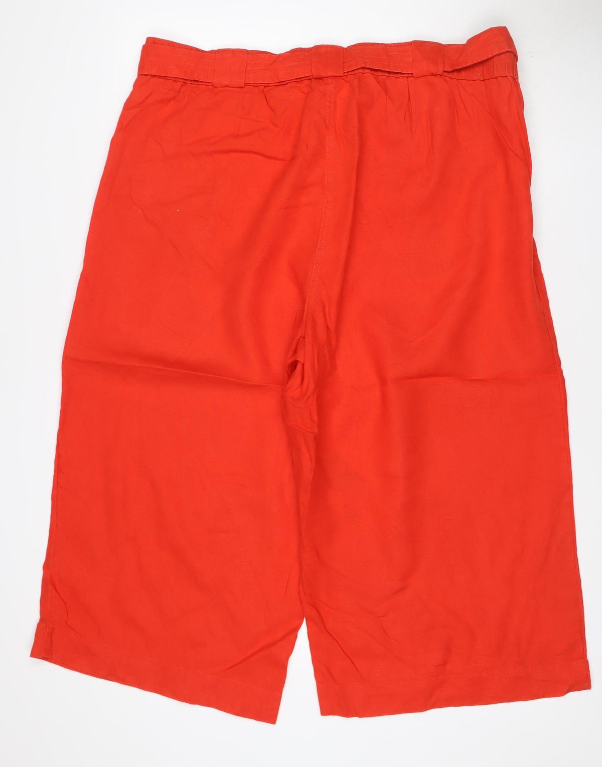 Marks & Spencer Women Red UK 12 Linen Wide-Leg Cropped Tie Waist Trousers