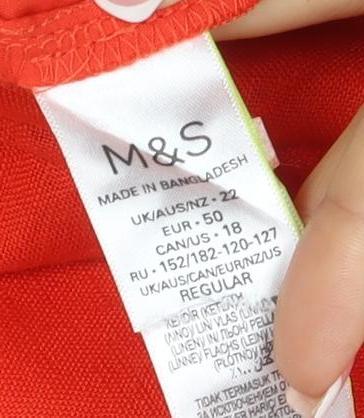 Marks & Spencer Women Red UK 12 Linen Wide-Leg Cropped Tie Waist Trousers