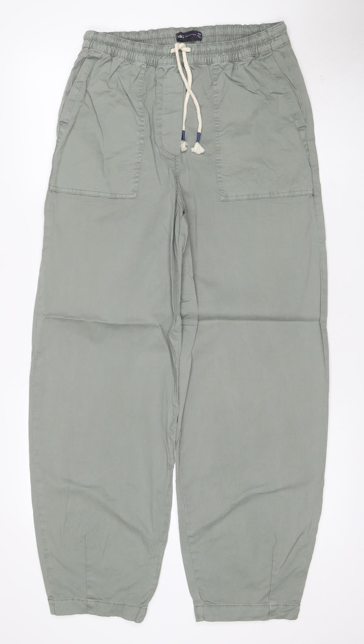 Marks & Spencer Women’s Sage Green Cotton Drawstring Jogger Trousers UK 8