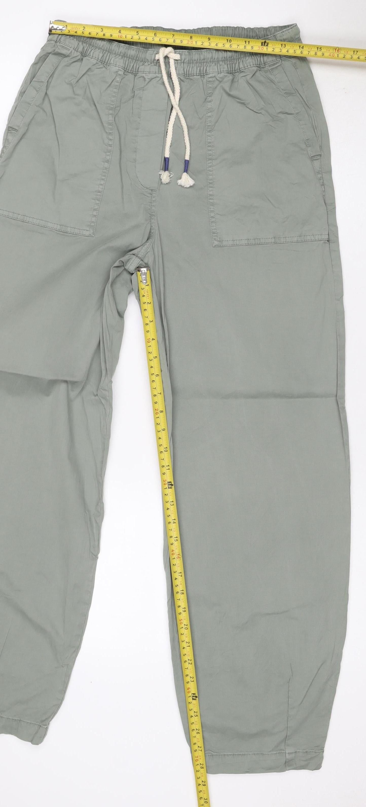 Marks & Spencer Women’s Sage Green Cotton Drawstring Jogger Trousers UK 8