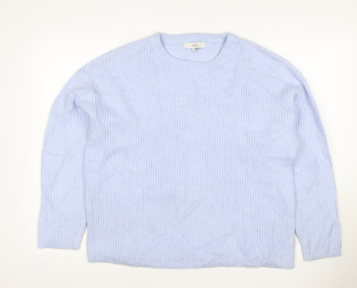 Marks & Spencer Women Blue L Ribbed Crew Neck Knit Jumper