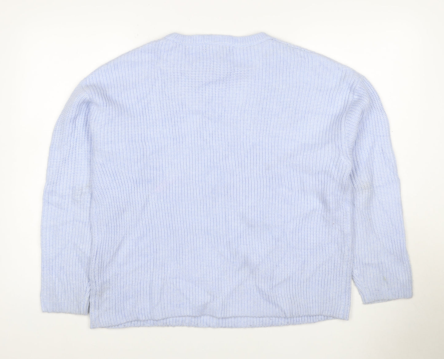 Marks & Spencer Women Blue L Ribbed Crew Neck Knit Jumper