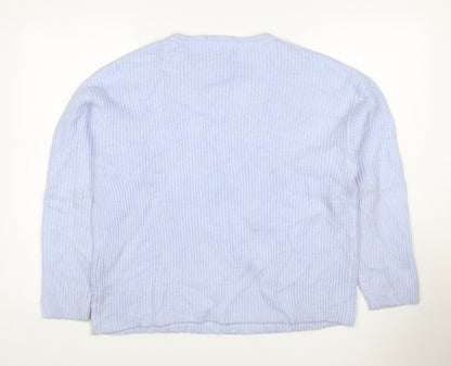 Marks & Spencer Women Blue L Ribbed Crew Neck Knit Jumper