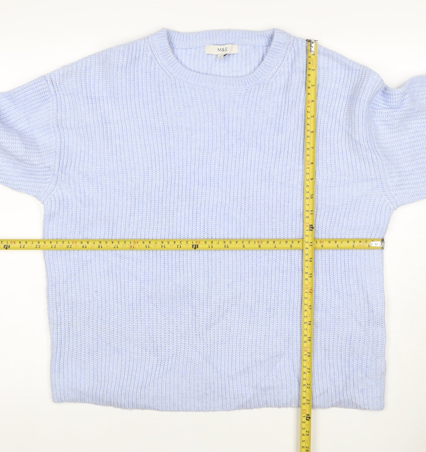 Marks & Spencer Women Blue L Ribbed Crew Neck Knit Jumper