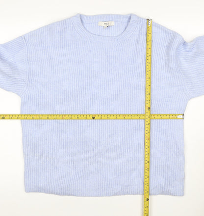 Marks & Spencer Women Blue L Ribbed Crew Neck Knit Jumper