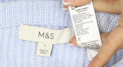 Marks & Spencer Women Blue L Ribbed Crew Neck Knit Jumper