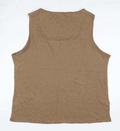 Marks & Spencer Women’s Brown Size 24 Ribbed Viscose Stretch Square Neck Tank Top